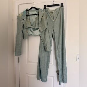 SLA the Label Mint Glitter Blazer + Trouser Pant Set